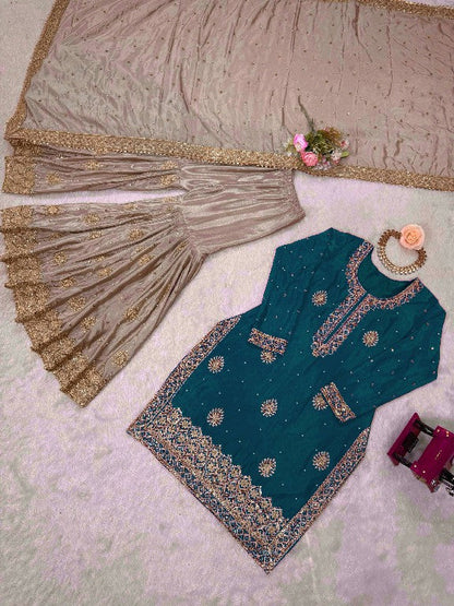 Pearl Majesty Chinon Silk Embroidered Sharara Set