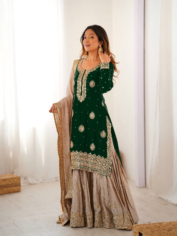Pearl Majesty Chinon Silk Embroidered Sharara Set