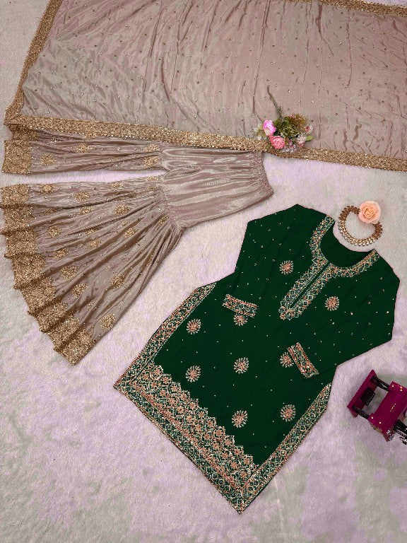 Pearl Majesty Chinon Silk Embroidered Sharara Set