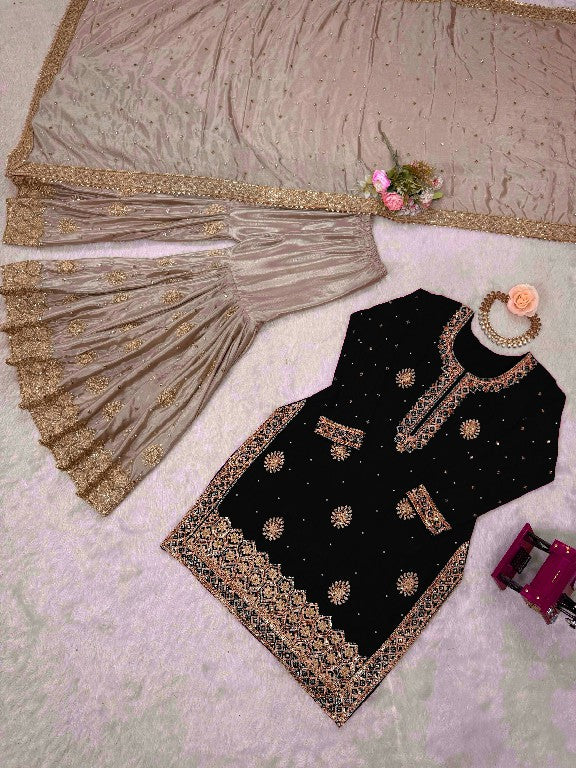 Pearl Majesty Chinon Silk Embroidered Sharara Set