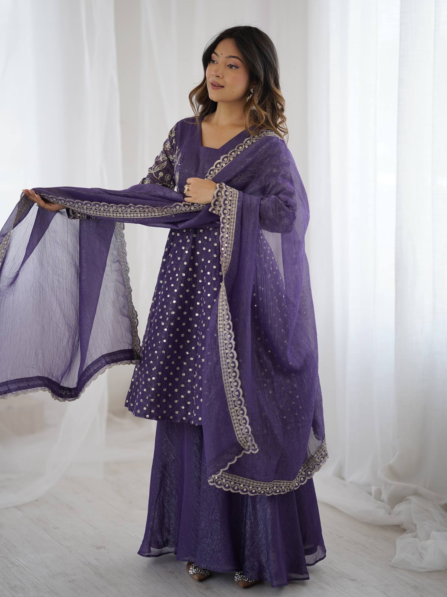 Opaline Grace  Crunchy Silk Sequence Sharara Ensemble