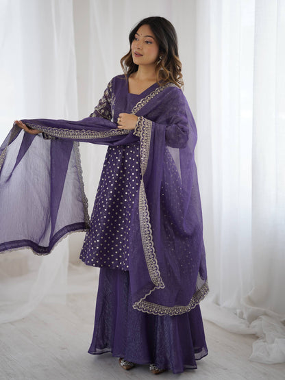 Opaline Grace  Crunchy Silk Sequence Sharara Ensemble