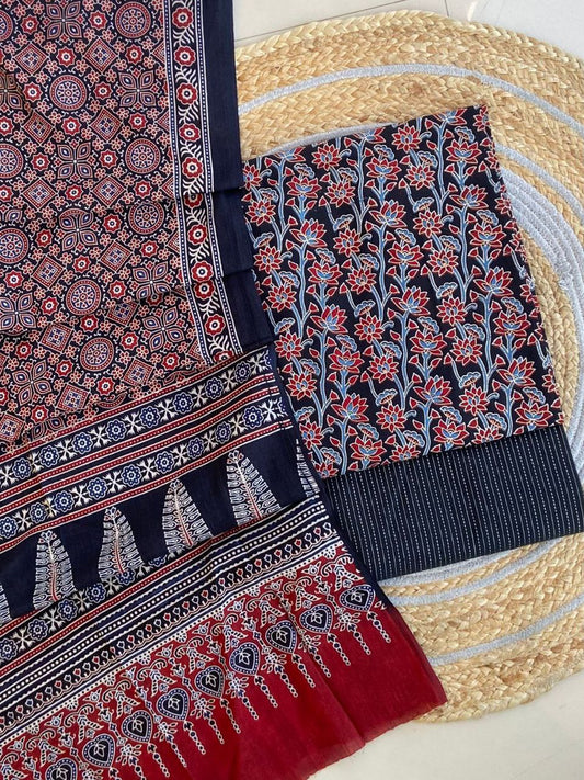 Ajrakh Cotton Suit Set With Cotton Dupatta – Premium Collection