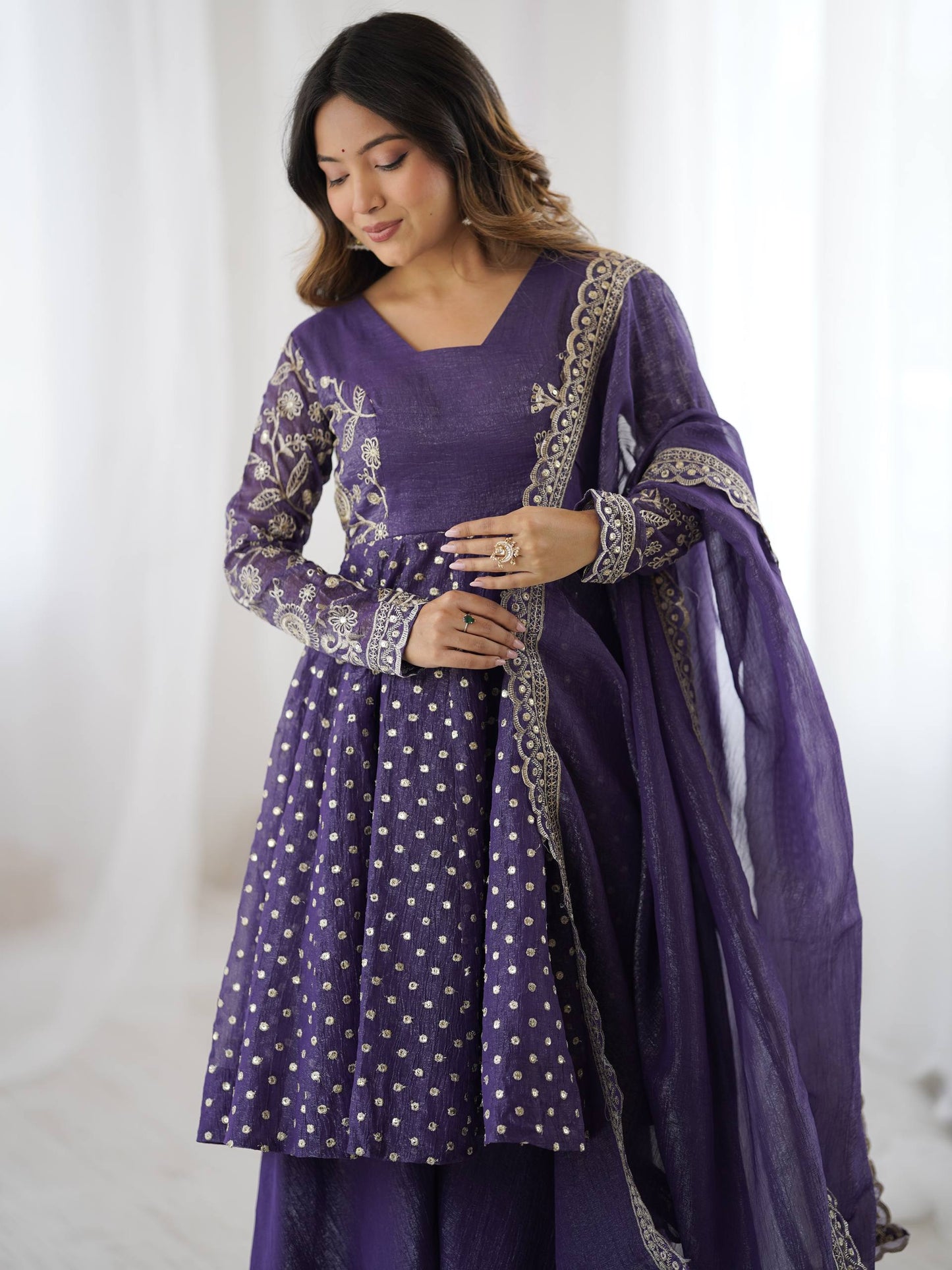 Opaline Grace  Crunchy Silk Sequence Sharara Ensemble