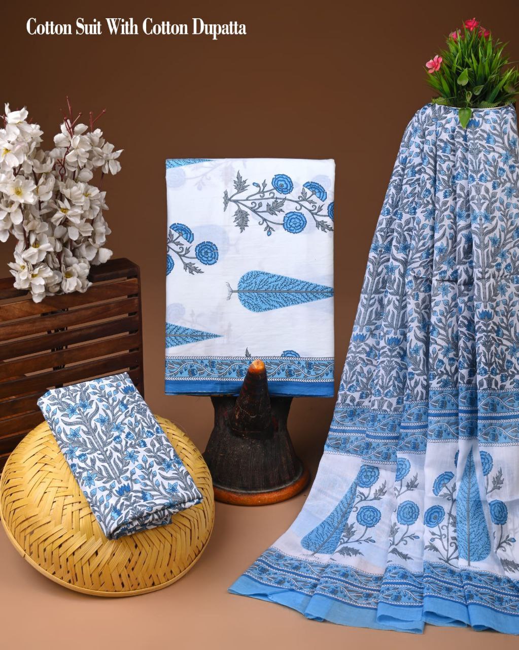 Bagru Heritage Cotton Suit Set with Cotton Dupatta