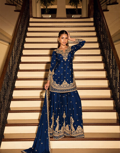 Kanchan Gold Couture Beaded Chinon Silk Festive Suit