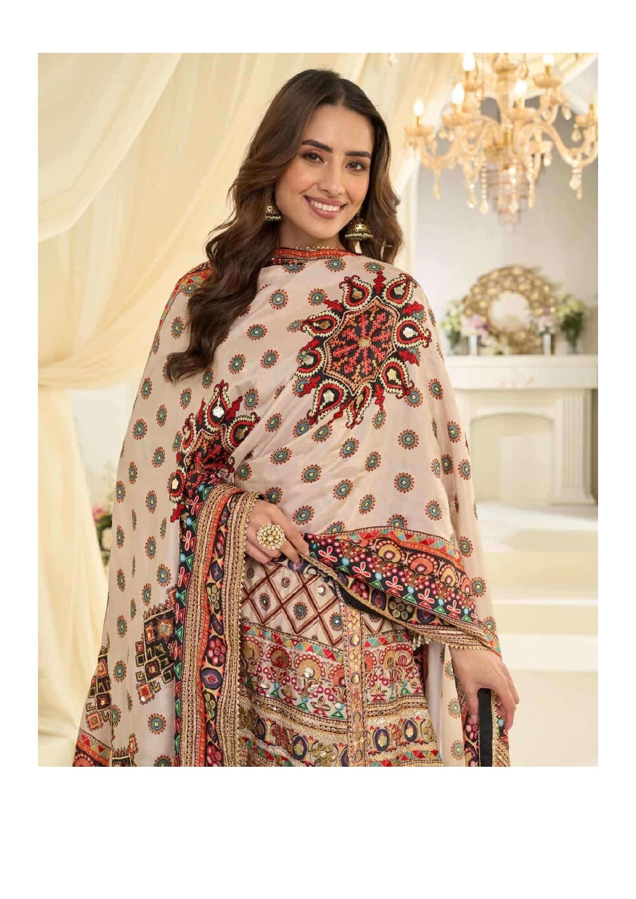 Fatima Aari Work Crepe Silk Festive Palazzo Suit