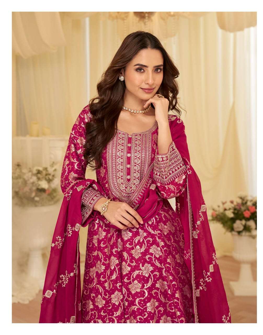 AARADHNA Regal Festive Edit Embroidered Silk Gown with Heavy Dupatta