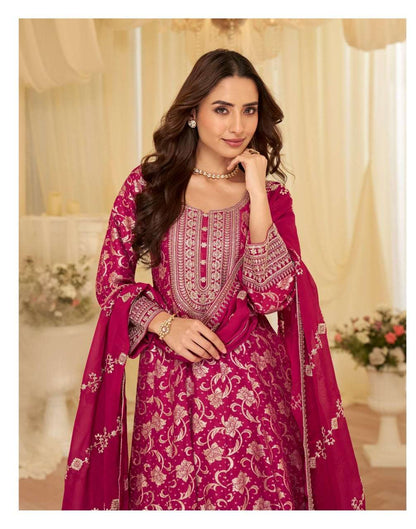 AARADHNA Regal Festive Edit Embroidered Silk Gown with Heavy Dupatta