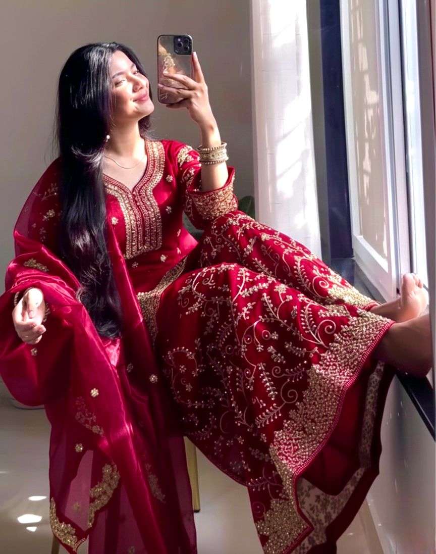 Majestic Glow Premium GMY Silk Party Wear Palazzo Suit