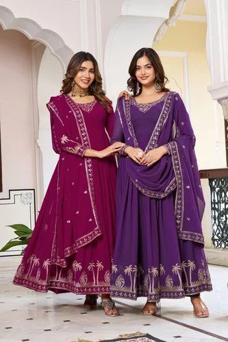 Signature Faux Georgette Gown with Heavy Hand-Feel Embroidery With Pant & Dupatta