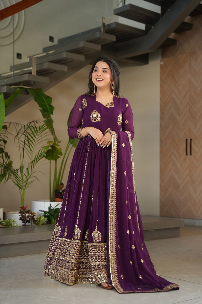 Opulent Faux Blooming Zari Sequins Anarkali Gown
