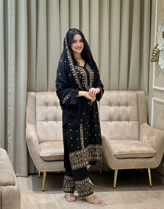 Radiant Diva Sequence Work Set In Faux Georgette