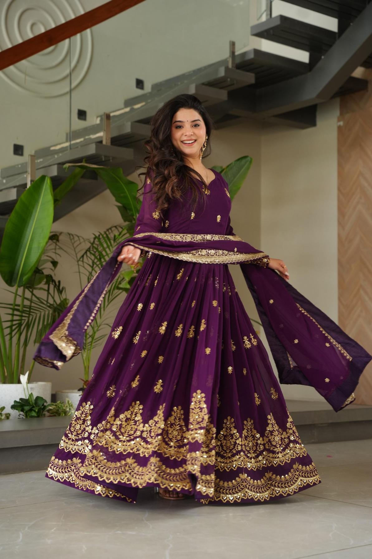 Anarkali Faux Blooming Gown with Rich Zari & Sequins Embroidery