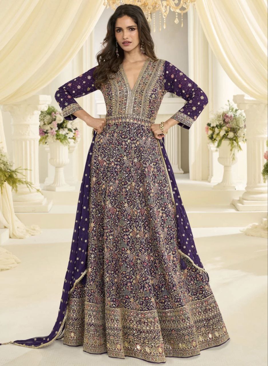 Royal Maharani Heavy Embroidered Real Georgette Designer Anarkali Dress