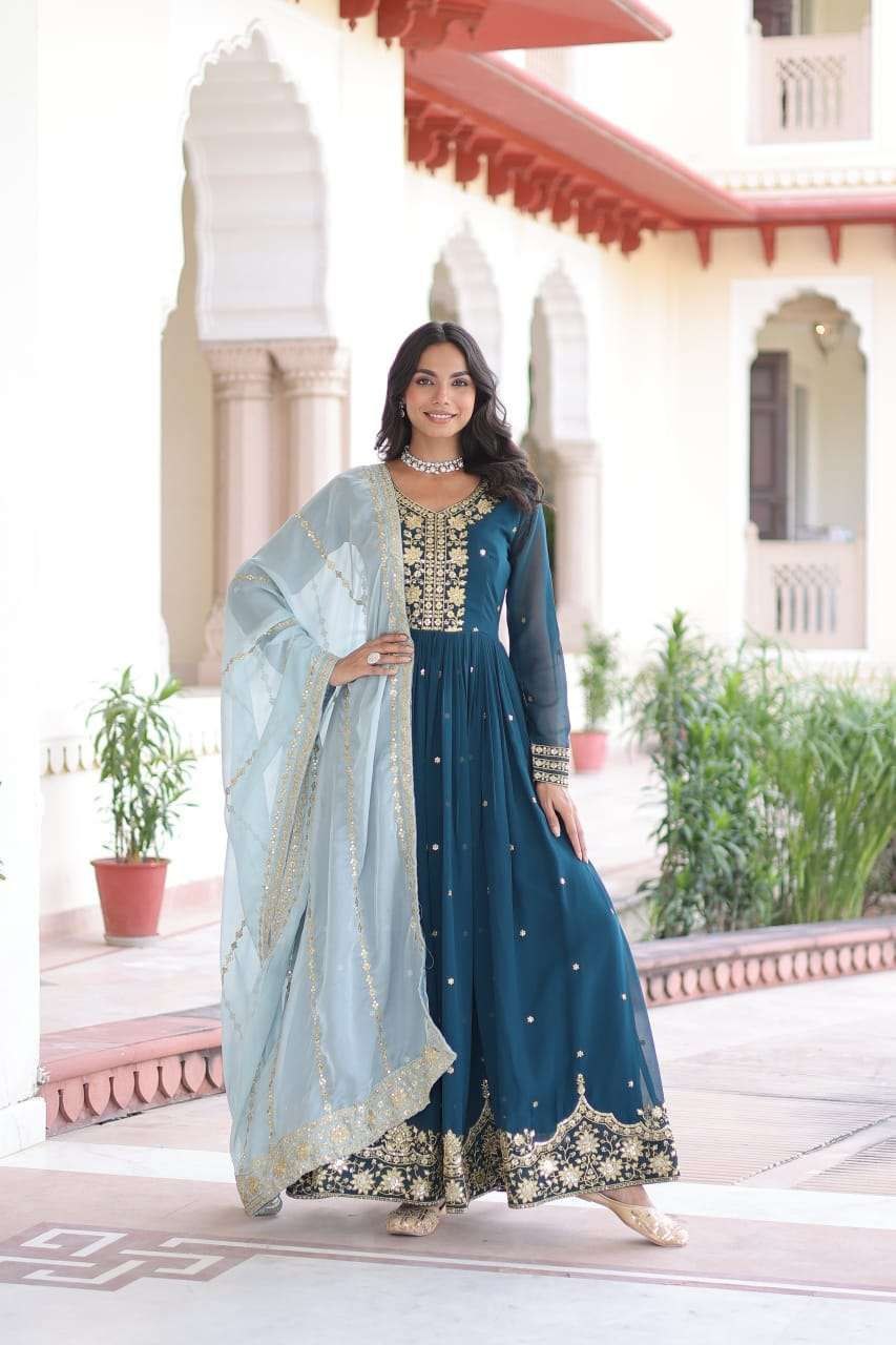 Seraphina Shine Full-Flair Embroidered Gown Set