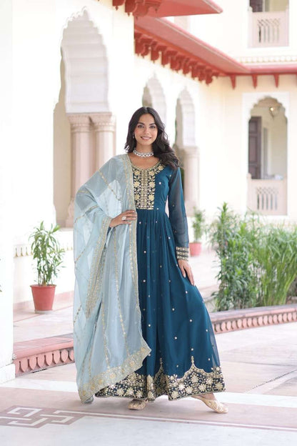 Seraphina Shine Full-Flair Embroidered Gown Set