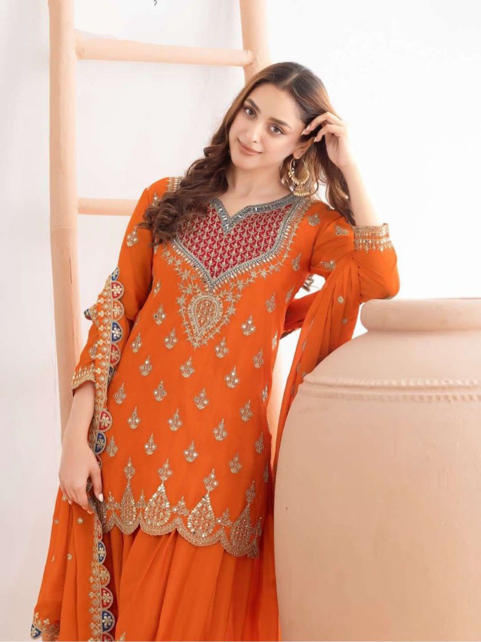 Regal Elegance Heavy Mirror Work Chinon Silk Ensemble