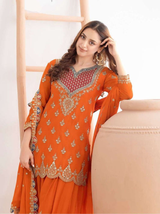 Regal Elegance Heavy Mirror Work Chinon Silk Ensemble
