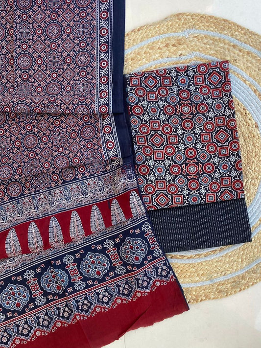 Ajrakh Cotton Suit Set With Cotton Dupatta – Premium Collection
