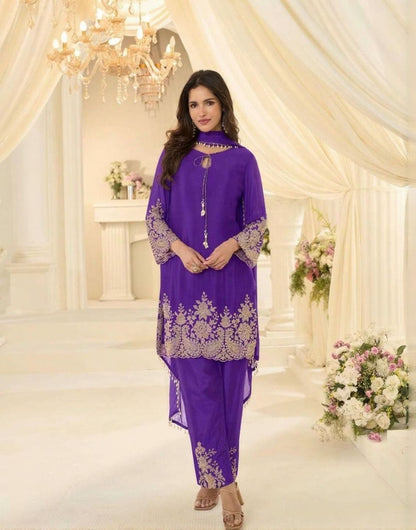 Beads Chinon Silk Designer Suit Set