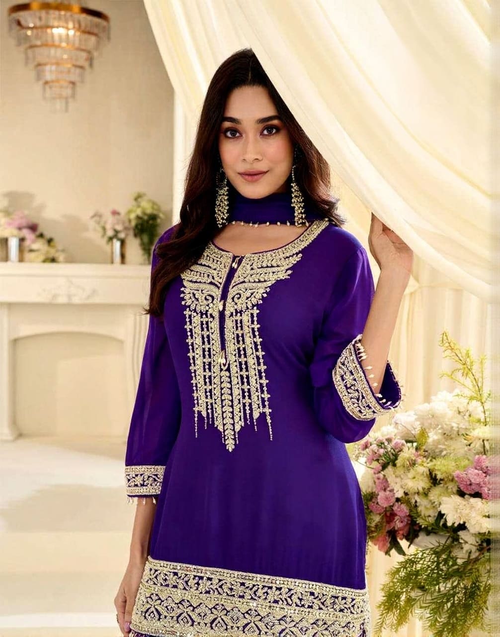 Bansuri Beads Embroidered Georgette Gharara Suit