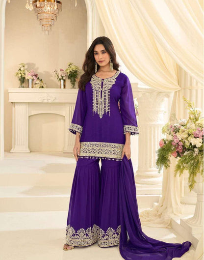 Bansuri Beads Embroidered Georgette Gharara Suit