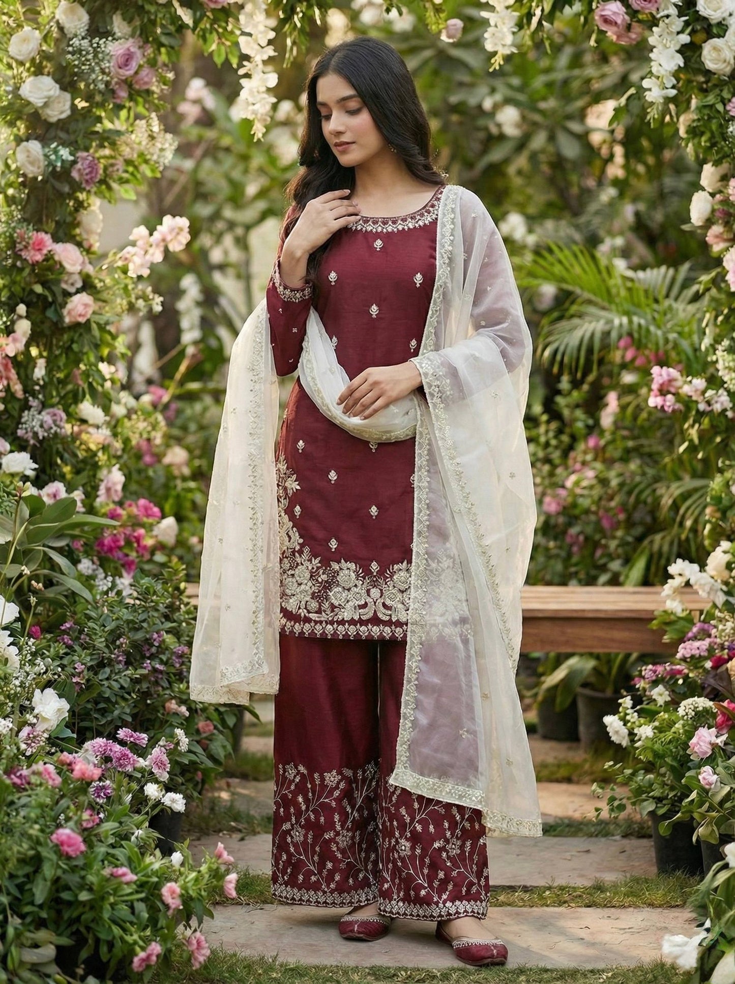 Noble Spark  Designer GMY Silk Suit with Organza Dupatta