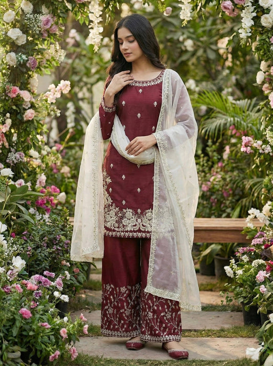 Noble Spark  Designer GMY Silk Suit with Organza Dupatta