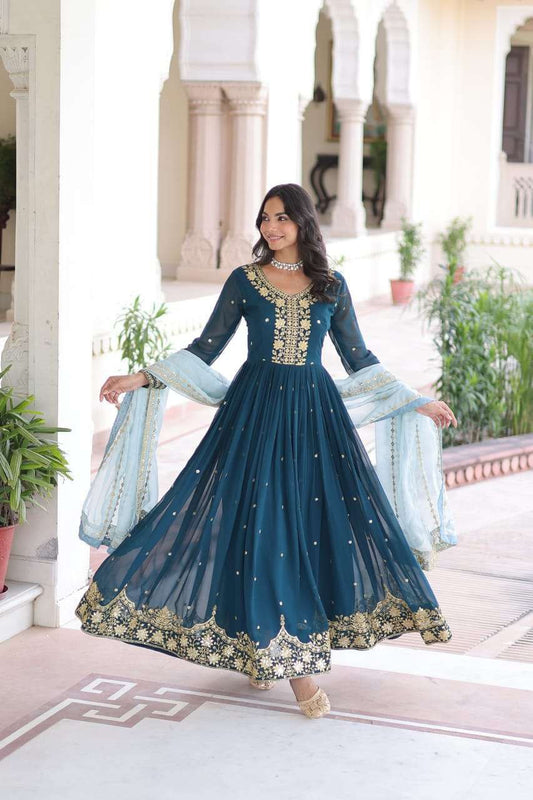 Seraphina Shine Full-Flair Embroidered Gown Set