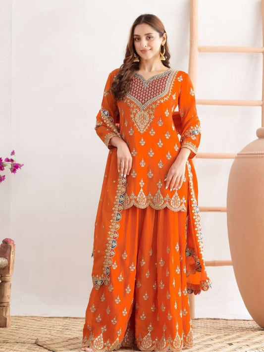 Regal Elegance Heavy Mirror Work Chinon Silk Ensemble