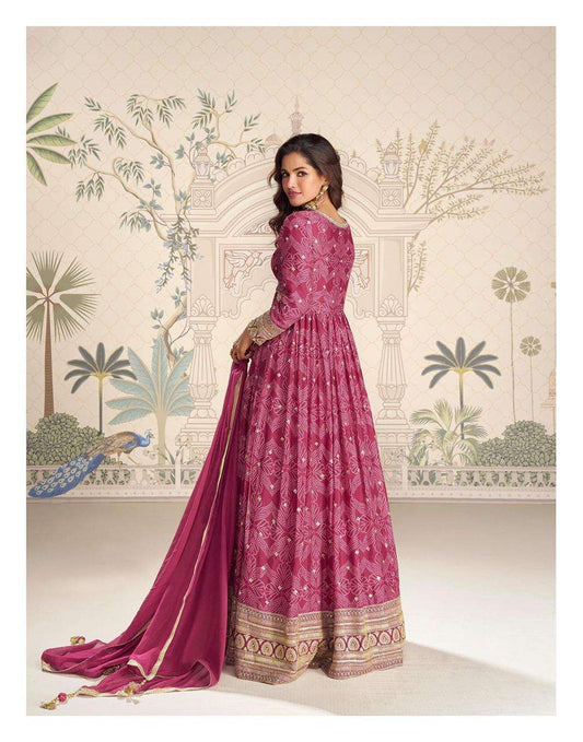 BANDHAN Regal Festive Collection – Embroidered Chinon Silk Gown Set