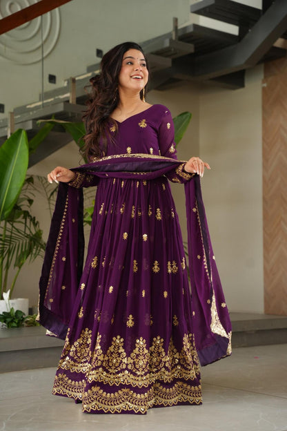 Anarkali Faux Blooming Gown with Rich Zari & Sequins Embroidery