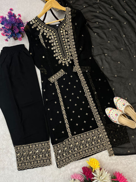 Radiant Diva Sequence Work Set In Faux Georgette