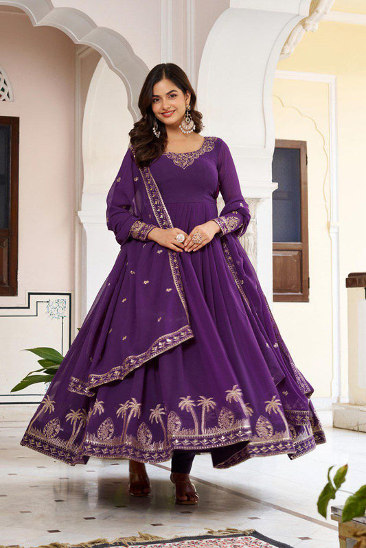 Signature Faux Georgette Gown with Heavy Hand-Feel Embroidery With Pant & Dupatta