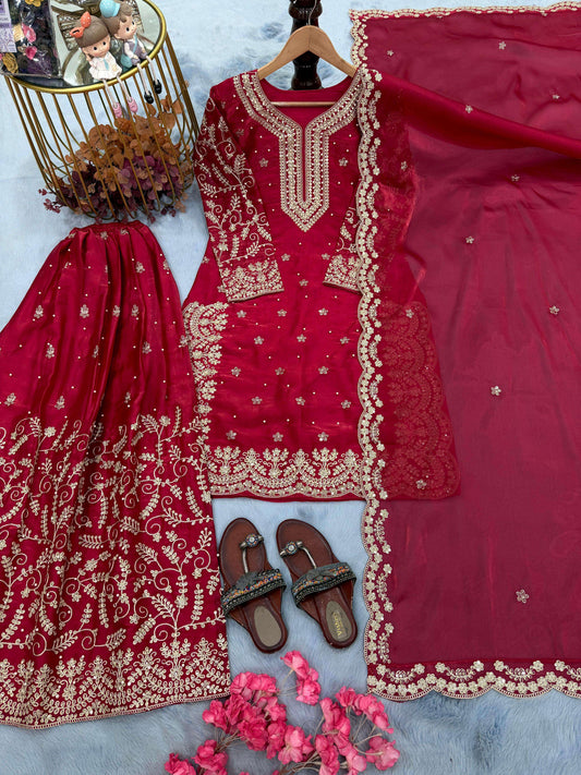 Majestic Glow Premium GMY Silk Party Wear Palazzo Suit