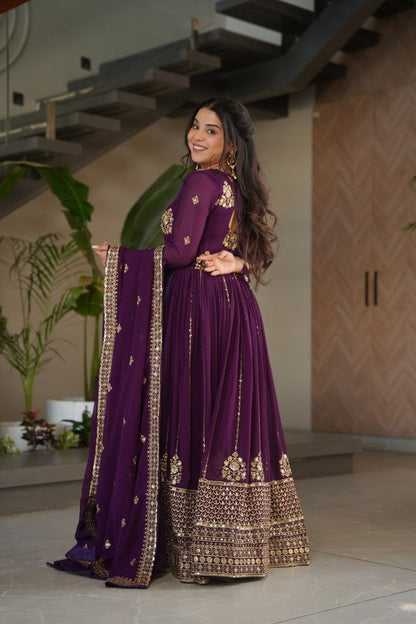 Opulent Faux Blooming Zari Sequins Anarkali Gown