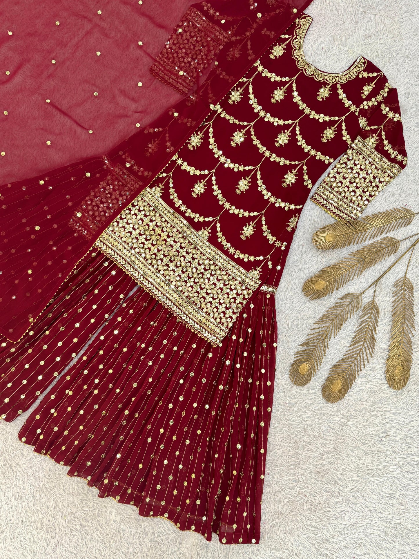 Shimmer Faux Georgette Embroidered Sharara Set