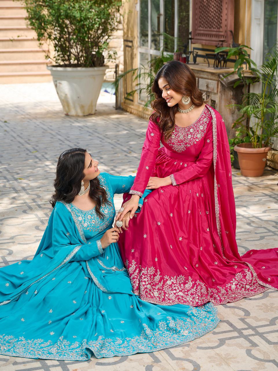 Royal Look American Silk Designer Gown with Pent & Dupatta