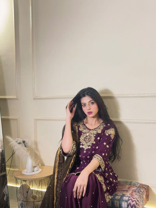 Vintage Radiance Chinon Silk Zari & Sequins Embroidered Sharara Set