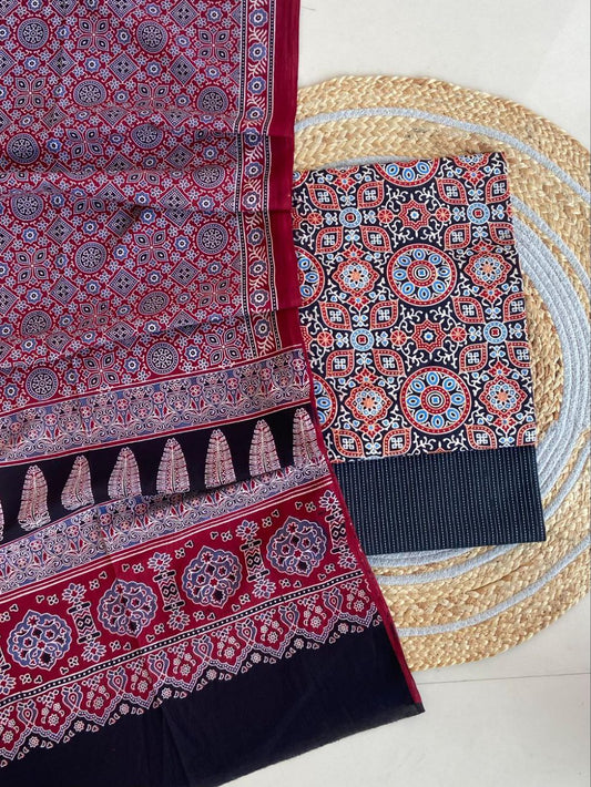 Ajrakh Cotton Suit Set With Cotton Dupatta – Premium Collection