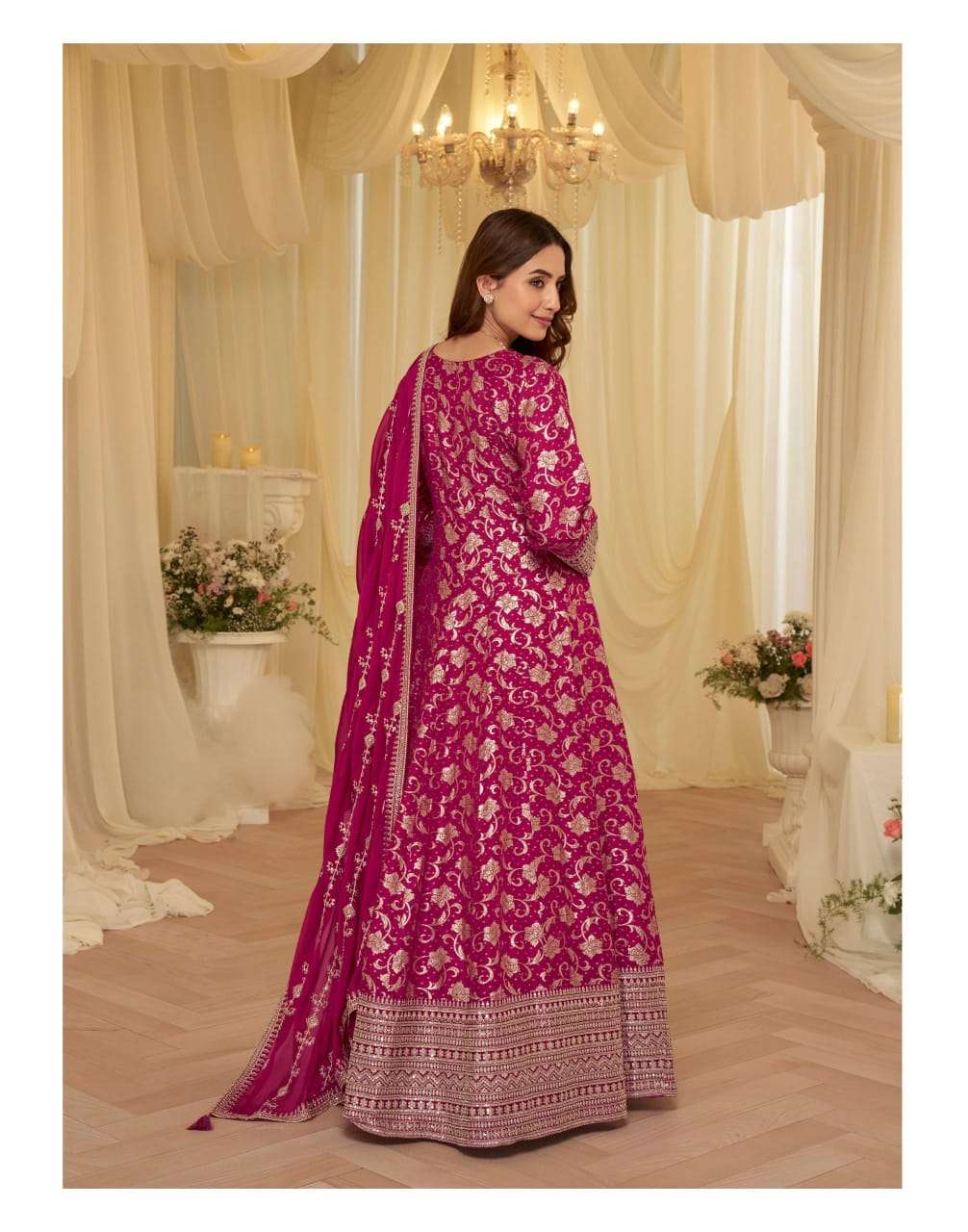 AARADHNA Regal Festive Edit Embroidered Silk Gown with Heavy Dupatta