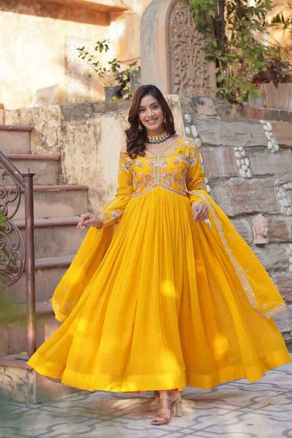 Zari Sequins Embroidered Faux Blooming Gown Set