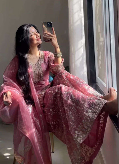Majestic Glow Premium GMY Silk Party Wear Palazzo Suit