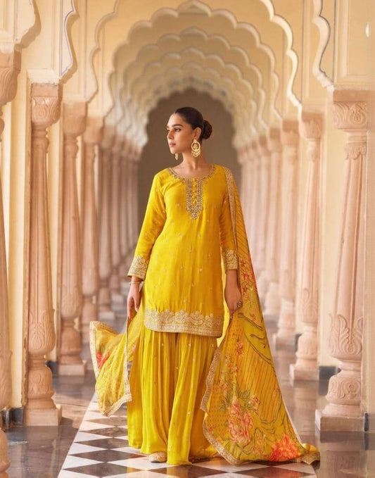 Savera Ethnic Embroidered Silk Suit With Digital Dupatta