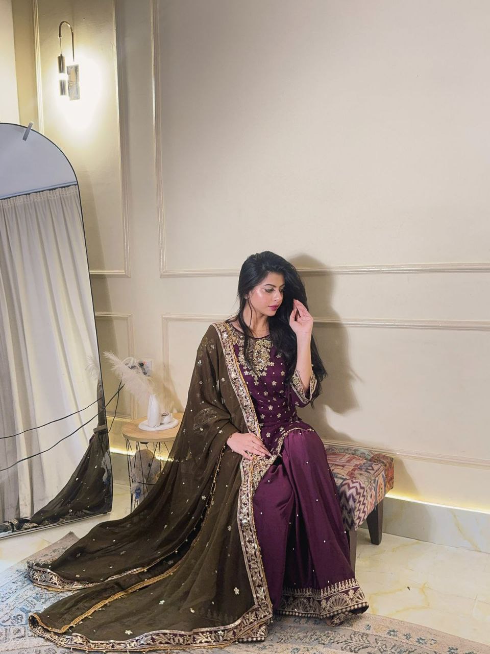 Vintage Radiance Chinon Silk Zari & Sequins Embroidered Sharara Set