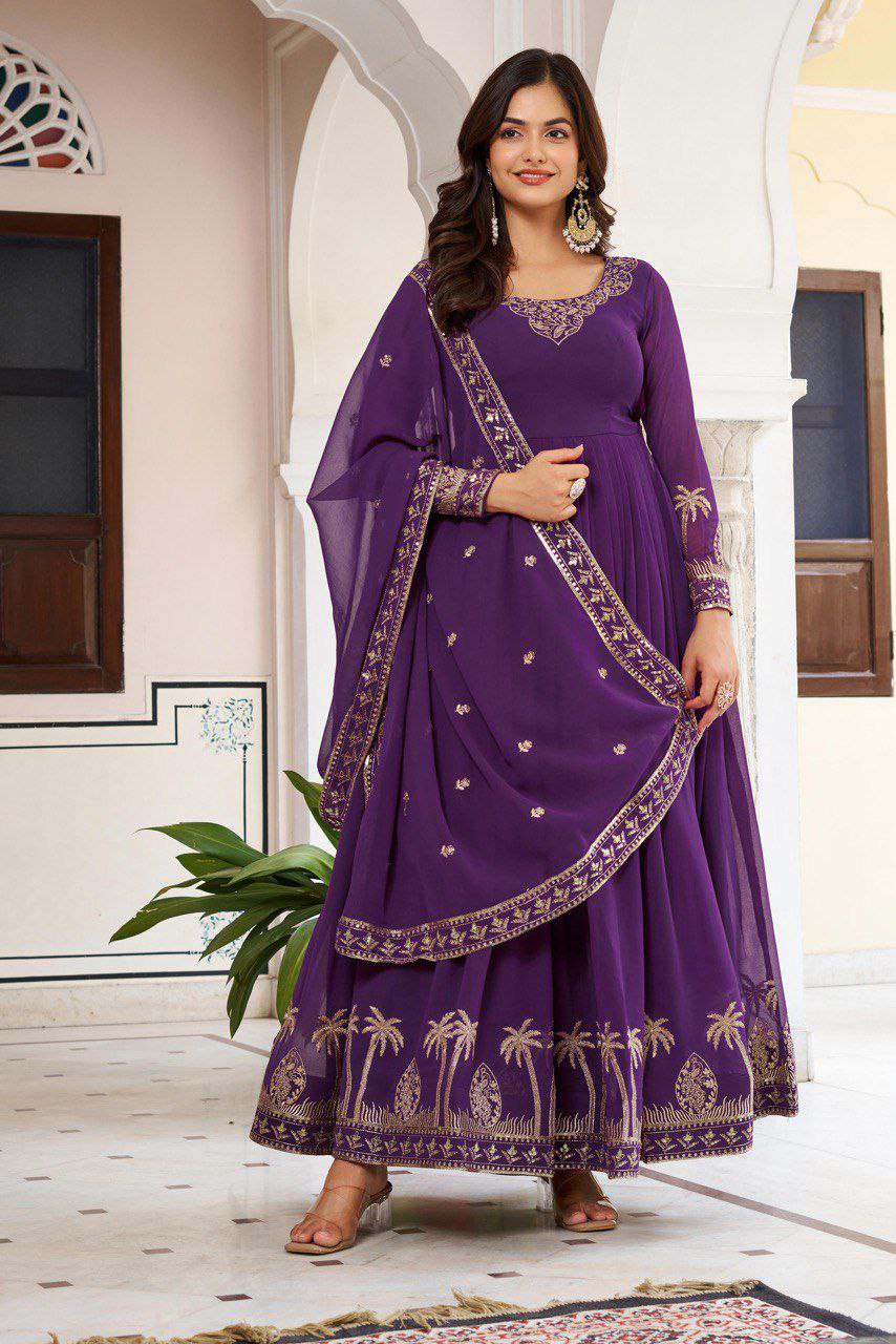 Signature Faux Georgette Gown with Heavy Hand-Feel Embroidery With Pant & Dupatta