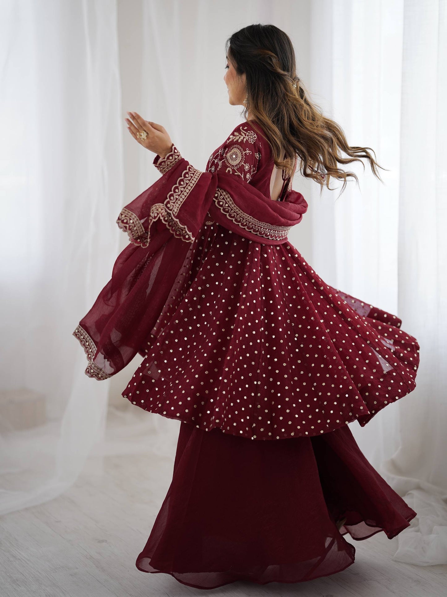 Opaline Grace  Crunchy Silk Sequence Sharara Ensemble