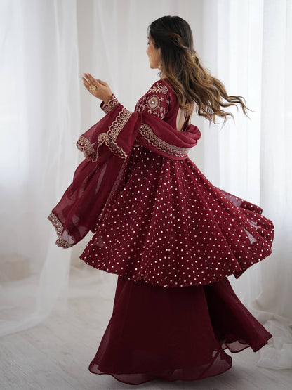 Opaline Grace  Crunchy Silk Sequence Sharara Ensemble