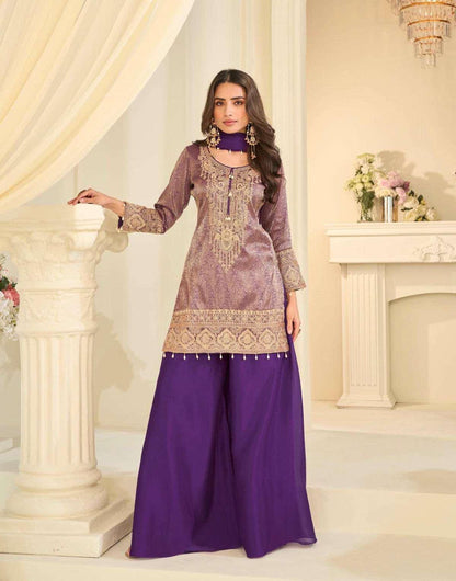 Royal Jacquard Beaded Chinon Silk Partywear Suit